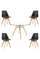 Comedor Mesa Eames Vidrio 100 cm + 4 Sillas Tulip Negras