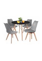 Comedor mesa Eames redonda negra 80cms + 4 sillas Tulip gris