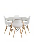 Comedor Mesa Eames Vidrio 100cm + 4 Sillas Eames Blancas