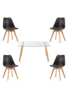 Comedor Mesa de Vidrio Nórdica 140x90 cm + 4 Sillas Tulip Negras