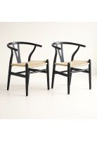 Pack 2 Sillas Wishbone Madera Asiento Claro - Negra