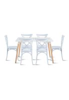 Comedor Rectangular Blanco 120x80cm + 6 Silla Crossback Danubio Blanca