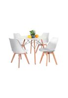 Comedor Mesa Eames Blanca Redonda 80cm + 4 Sillas Tulip Blancas