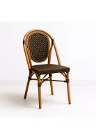 Silla de Exterior Estilo Francés con Marco Dorado y Ratán Oscuro