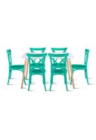 Comedor Rectangular Blanca 120x80cms + 6 Silla Crossback Danubio Menta