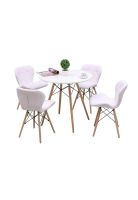 Comedor Mesa Redonda Blanca 80cm + 4 Sillas Radar Blancas