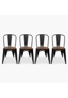 Pack de 4 sillas Tolix con asiento de Madera Oscura Walnut - Negras