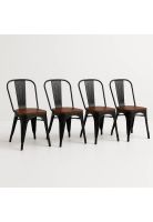 Pack de 4 sillas Tolix con asiento de Madera Oscura Walnut - Negras