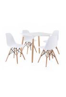 Comedor Mesa Eames Cuadrada Blanca + 4 Sillas Eames Blancas