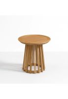 Mesa Redonda de 50 cm Madera Natural con Base Estilo Rejilla