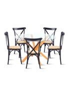 Comedor redonda de vidrio Cross 120cm + 5 Silla Crossback Madera Negra
