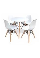Comedor Mesa Eames Redonda Blanca 80cm + 4 Sillas Eames Blancas