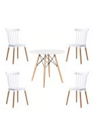 Comedor Mesa Redonda blanca 80cm + 4 sillas Windsor blanca