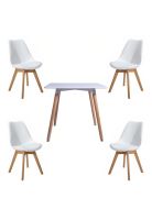 Comedor Mesa Cuadrada Blanca + 4 Sillas Tulip Acolchadas Bla