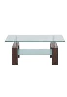 Mesa de centro para living rectangular de vidrio y madera oscura