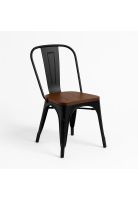 Silla Tolix de Comedor o Terraza Exterior con asiento de Madera Oscura Walnut - Negra