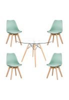 Comedor Mesa Eames Vidrio 100 cm + 4 Sillas Tulip Menta