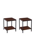 Pack de 2 Veladores Mesa Auxiliar Lateral de 2 Niveles - Madera Oscura Walnut