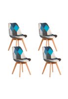 Pack de 4 Sillas Eames Patchwork Acolchada Tela Wood - Celeste