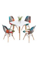 Comedor Mesa Cuadrada Blanca + 4 Sillas Patchwork Tradiciona