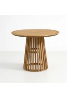 Mesa Redonda de 100 cm Madera Natural con Base Estilo Rejilla