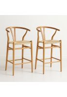 Pack de 2 Taburetes Wishbone Madera y Hilo de Cuerda - Natural