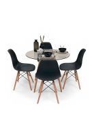 Comedor Mesa Eames Vidrio 80cm + 4 Sillas Eames Negras
