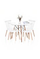 Comedor Mesa Eames Redonda vidrio 80cm + 4 Sillas Windsor Blancas