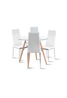 Comedor Mesa Eames 80cm redonda vidrio + 4 Sillas Dining Liana Acolchadas - Blancas