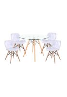 Comedor Mesa Redonda de Vidrio 80cm + 4 Sillas Radar blancas