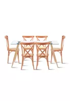 Comedor Mesa de Vidrio Rectangular 120x80 + 6 Silla Crossback Madera