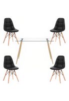 Comedor Mesa Rectangular de Vidrio 120x80 cm + 4 Sillas Buck