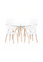 Comedor Mesa Eames Redonda vidrio 100cm + 4 Sillas Windsor Blancas
