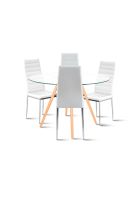 Comedor Mesa Eames 100cm redonda vidrio + 4 Sillas Dining Liana Acolchadas - Blancas
