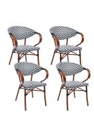Pack de 4 Sillas Bistro Parisina Textileno enrejado con reposabrazos - Blanca con negro