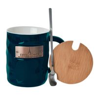 Jgo Tazón Decorativo Eiffel C/Tapa y Cuchara Petróleo