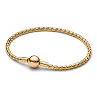 Brazalete De Cadena Trenzada Con Broche Redondo Dorado