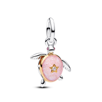 Charm Tortuga Marina Rosa con Diamante Cultivado