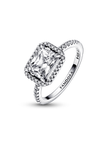 Anillo en Plata  Rectangular con Halo Brillante