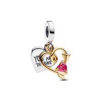 Charm Colgante Doble Corazón Grabable y Flecha