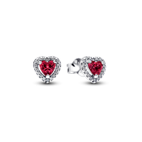 Aretes de Botón Corazón Rojo Elevado