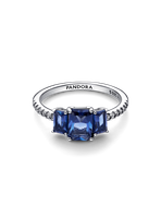 Anillo Plata  Tres Piedras Rectangulares Azules Brillante