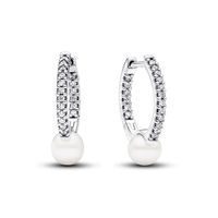 Aretes de aro Perla Cultivada de Agua Dulce y Pavé