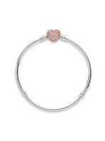 Brazalete en Plata con Cierre en Rose Corazón en Pavé