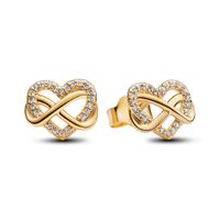 Aretes de Botón Corazón Infinito Brillante