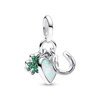 Charm en Plata Trebol de Cuatro Hojas Corazon y Herradura