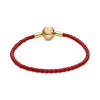 Brazalete Moments en Cuero Trenzado Rojo con Broche Redonde Shine