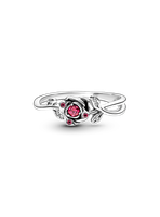 Anillo en Plata La Rosa de la Bella y la Bestia de Disney Roja
