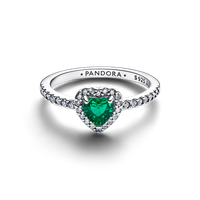 Anillo Corazón Elevado Verde Real