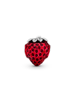 Charm Plata Fruta de Fresa con Semillas Esmalte Rojo